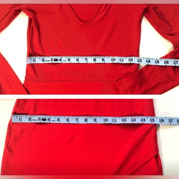 ASOS Red Bodycon cotton blend stretch v-neck dress. - Picture 8 of 8